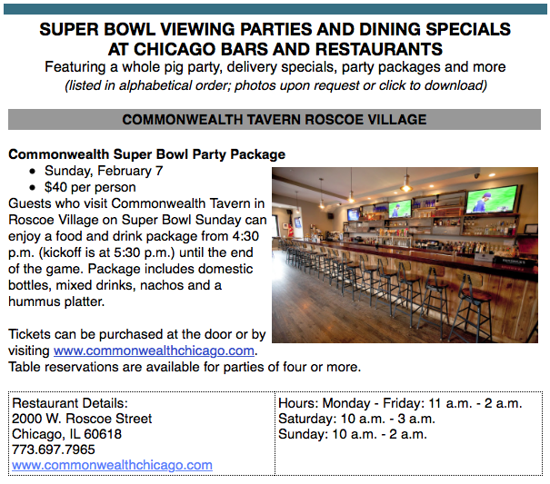 Super Bowl Parties & Specials in Chicago