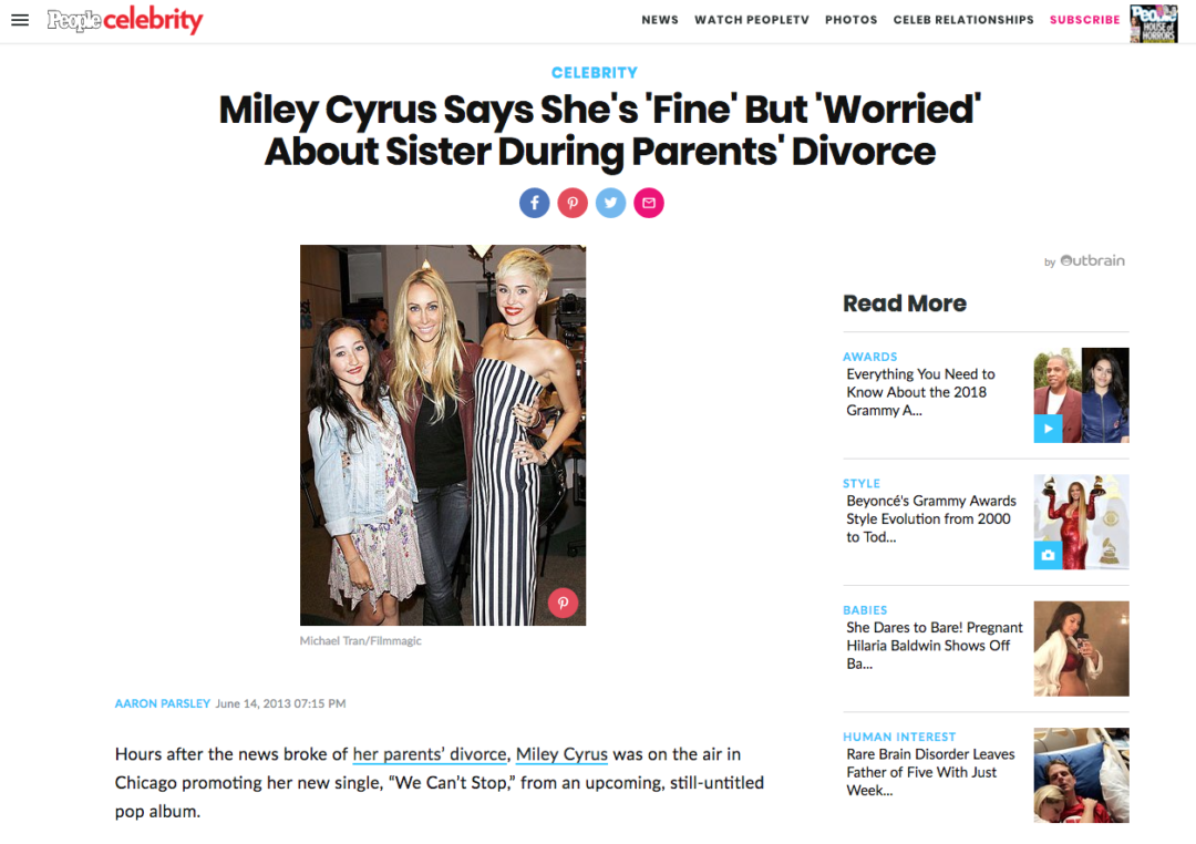 Shelly Interview About Miley Cyrus’ Parent’s Divorce Featured in People Magazine